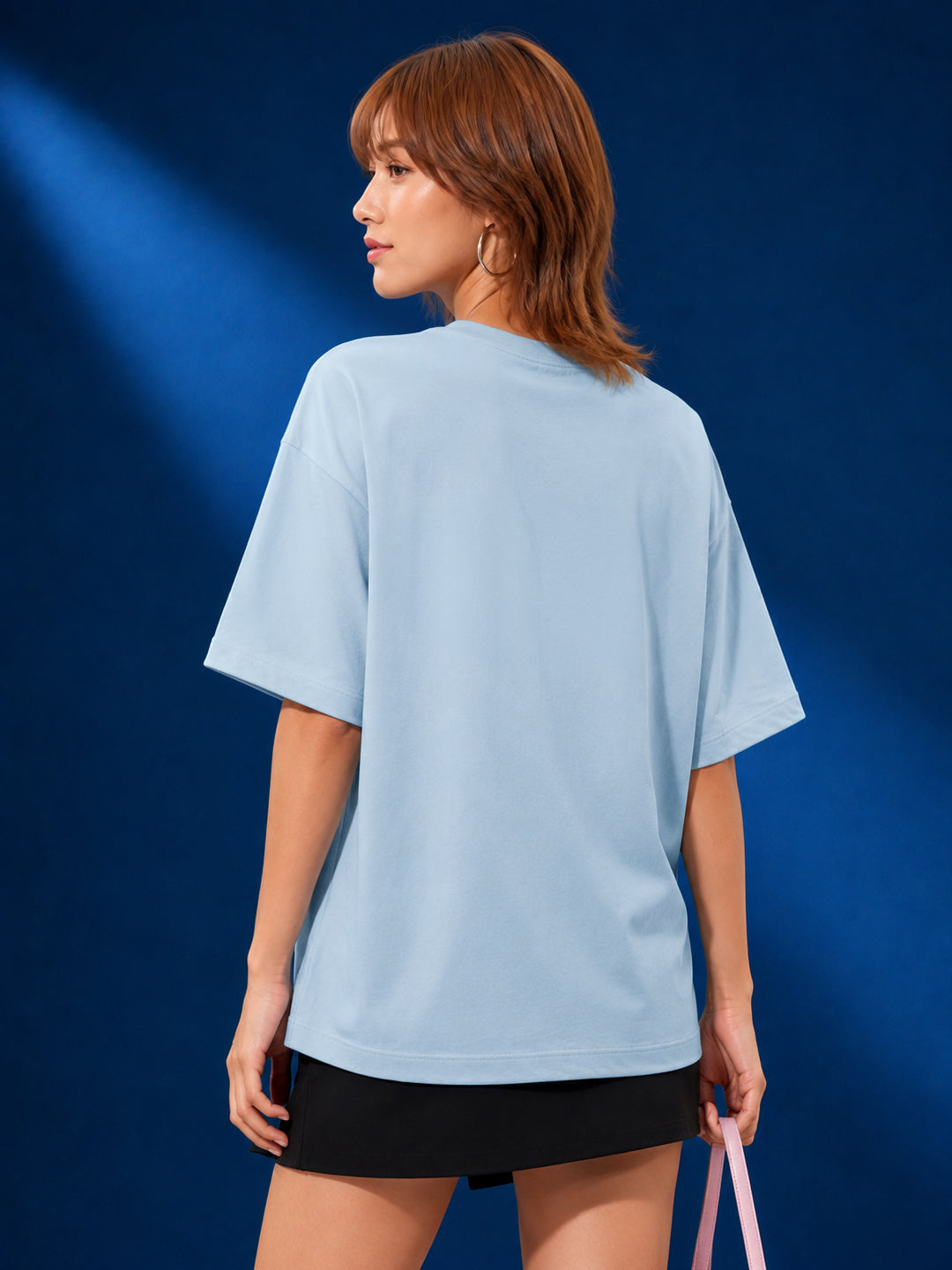 Leotude Light Blue Amour Printed Oversized Tshirt for Women