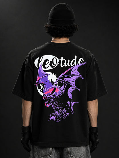 Leotude Men's Black Nightbat Premium Puff Print T-Shirt
