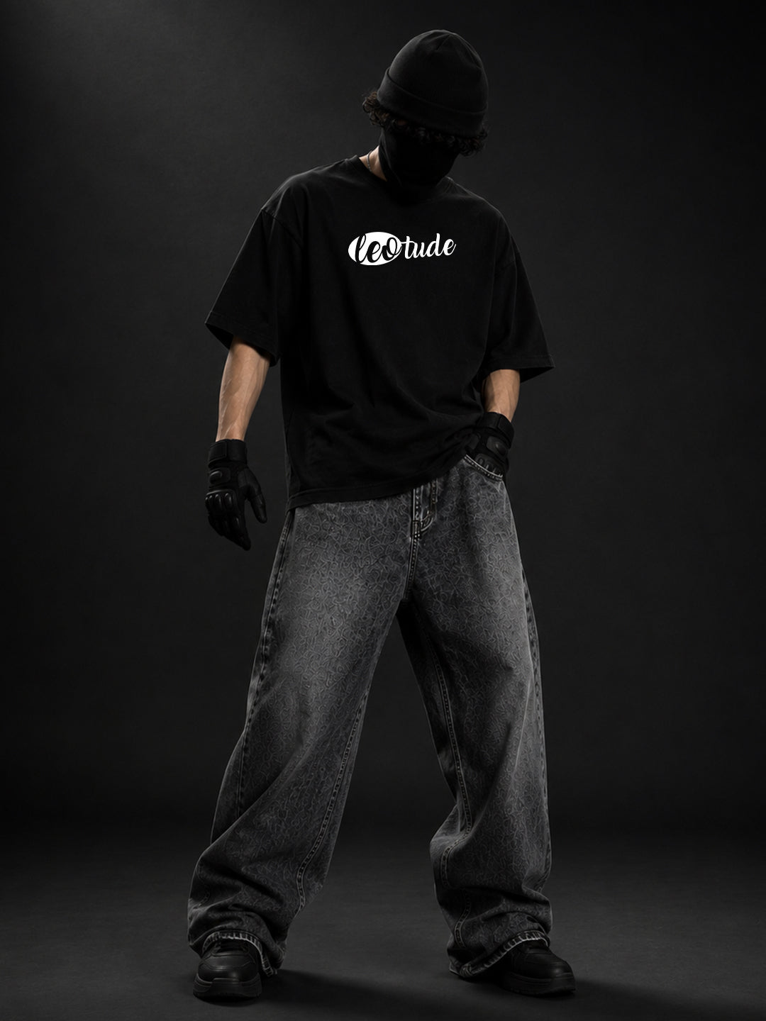 Leotude Men's Black Nightbat Premium Puff Print T-Shirt
