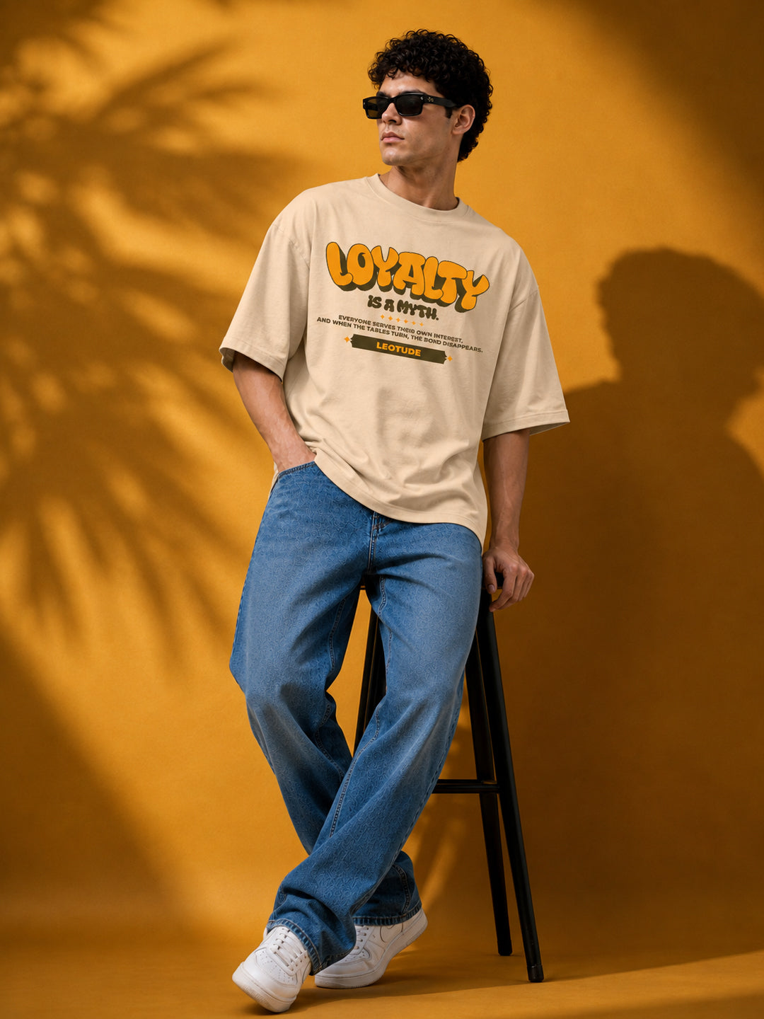 Leotude Men "Loyalty Is A Myth" Beige Oversized T-Shirt