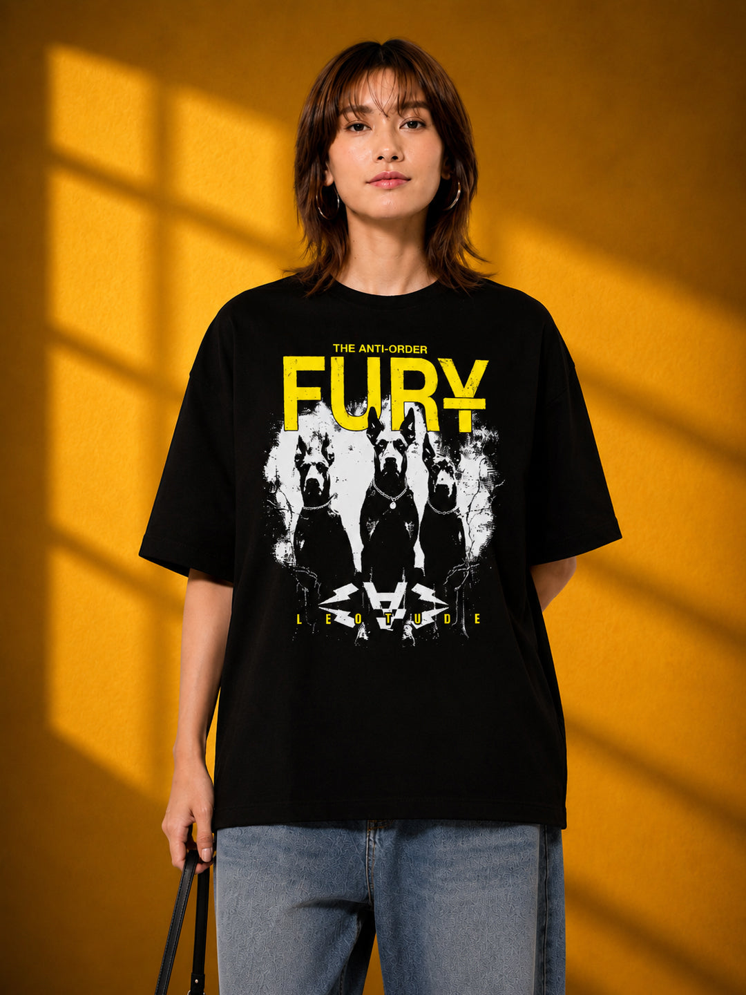 Leotude Black Fury Printed Oversized Tshirt for Women