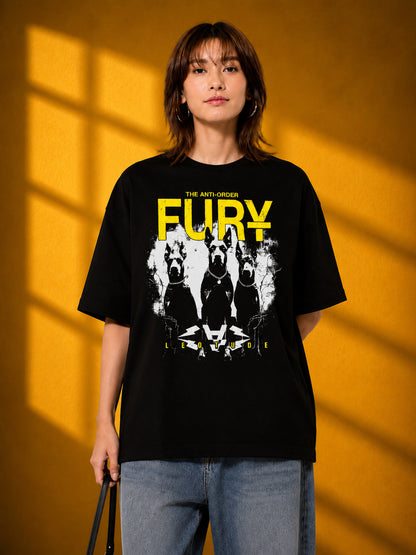 Leotude Black Fury Printed Oversized Tshirt for Women