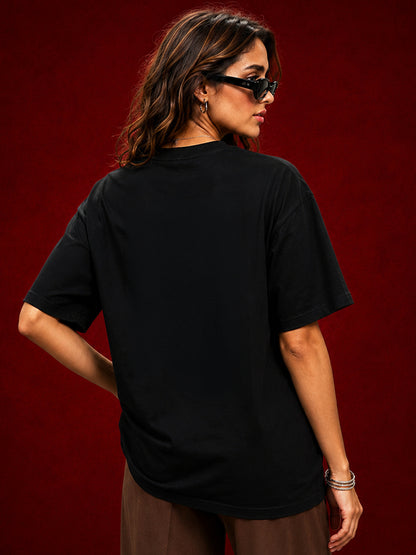Leotude Black Its Not Me Printed Oversized Tshirt for Women