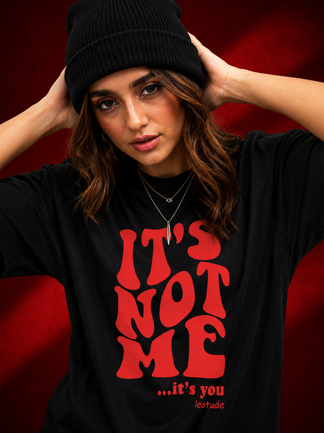 Leotude Black Its Not Me Printed Oversized Tshirt for Women