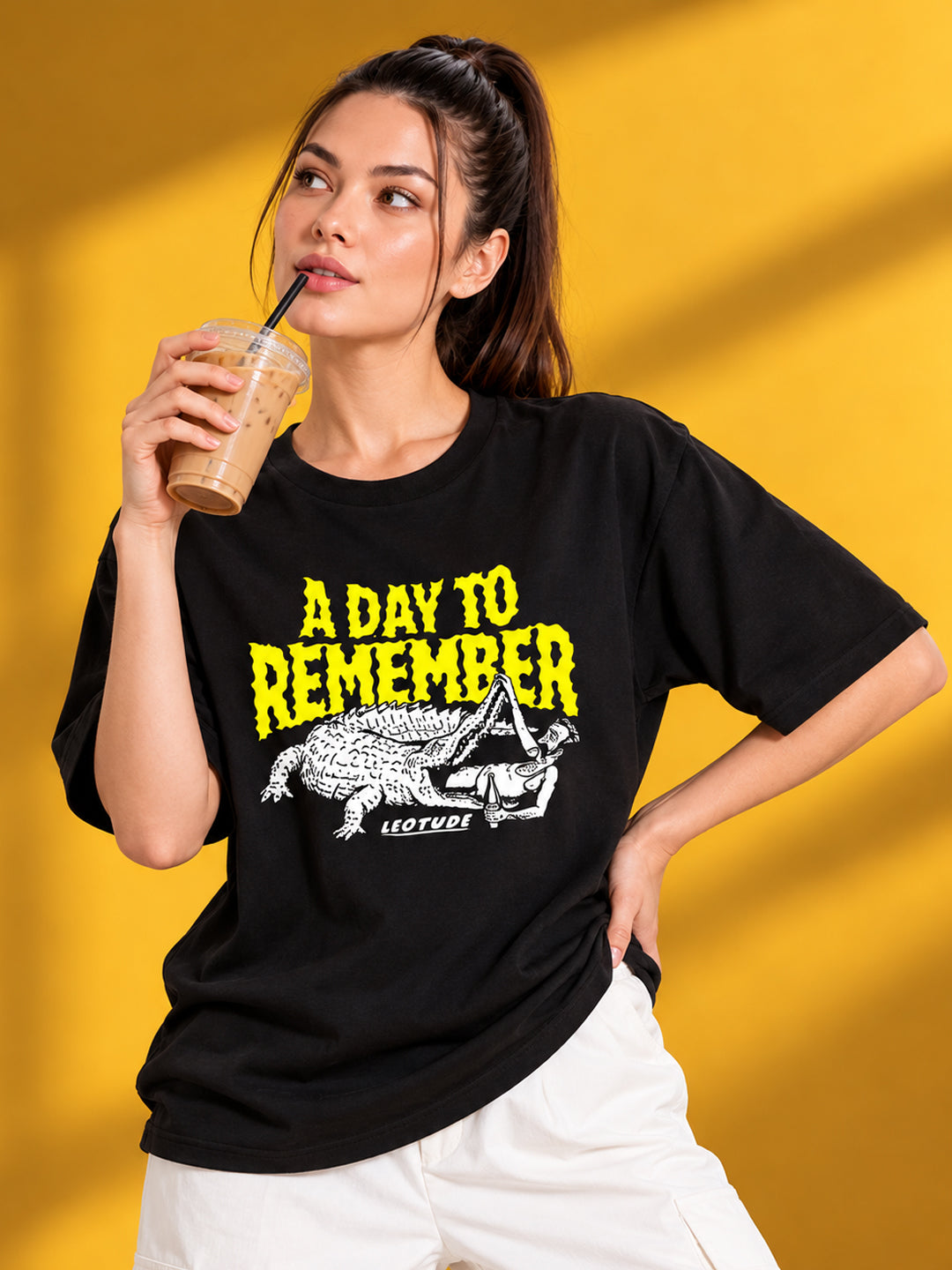 Leotude Women "A Day To Remember" Black Oversized T-Shirt