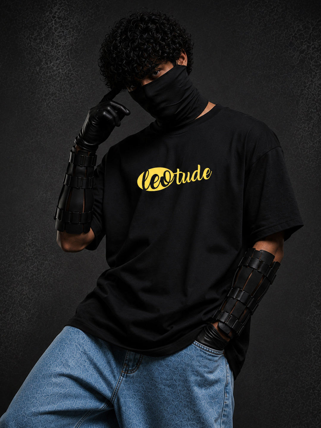 Leotude Men's Black Serpent Premium Puff Print T-Shirt