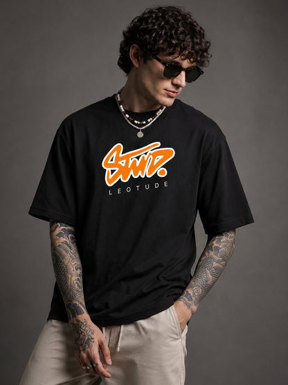 Leotude Men's "Stud" Printed Oversized T-Shirt — Black Streetwear Tee