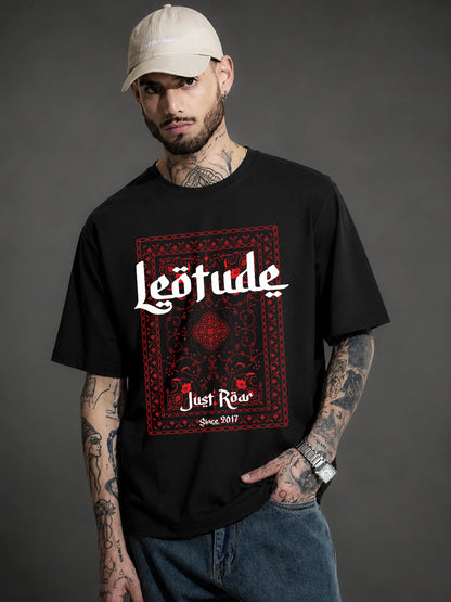 Leotude Men's "Just Roar" Bandana Print Oversized T-Shirt — Black Streetwear Tee