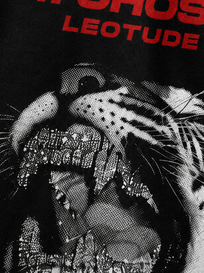 Leotude Men's "I Can't Lose" Tiger Print Oversized T-Shirt — Black Streetwear Tee