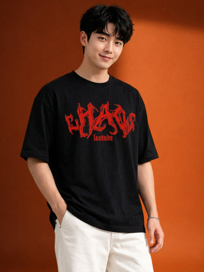 Leotude "Chaos" Graphic Oversized T-Shirt — Men's Black Streetwear Tee