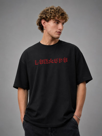 Leotude Black The Emperor Printed Oversized Tshirt for Men