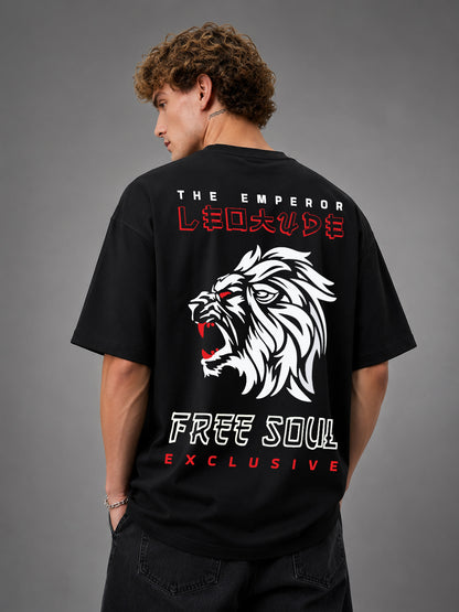 Leotude Black The Emperor Printed Oversized Tshirt for Men