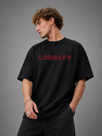 Leotude Black The Emperor Printed Oversized Tshirt for Men