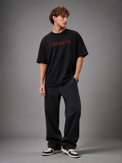 Leotude Black The Emperor Printed Oversized Tshirt for Men
