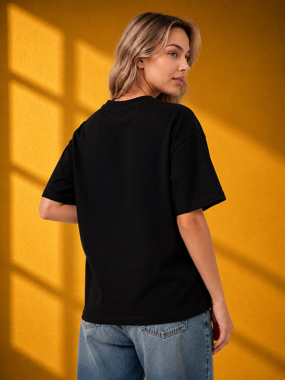 Leotude Black Hope Printed Oversized Tshirt for Women