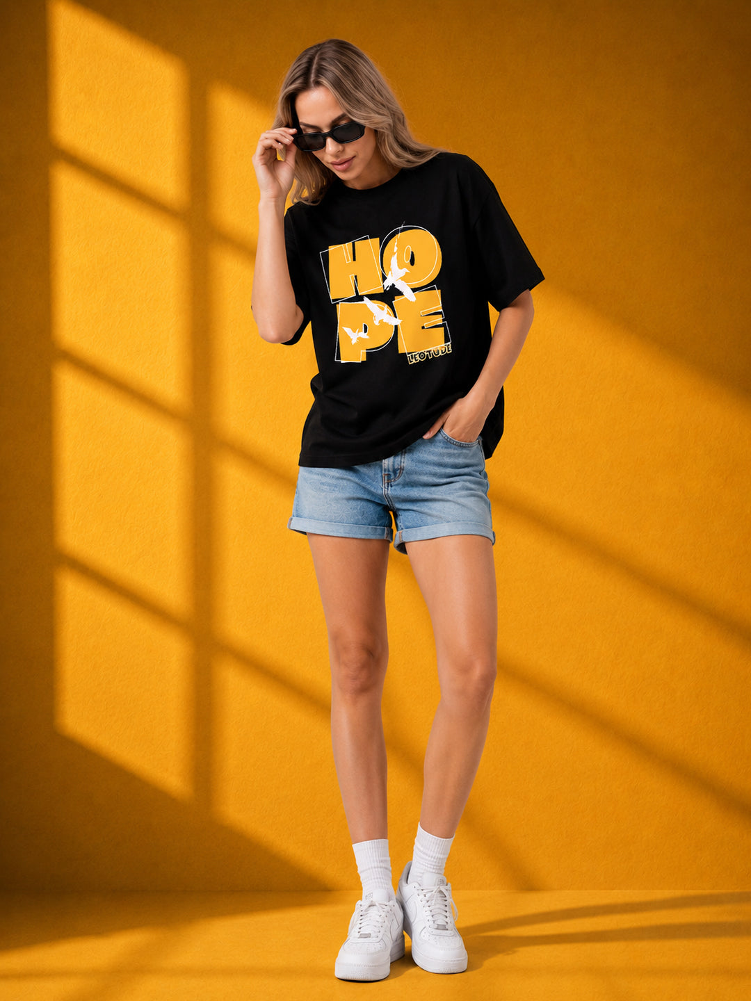 Leotude Black Hope Printed Oversized Tshirt for Women