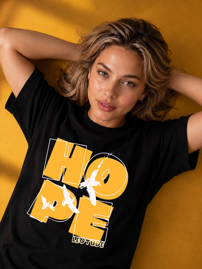 Leotude Black Hope Printed Oversized Tshirt for Women