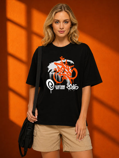 Leotude Black I Dont Care Printed Oversized Tshirt for Women