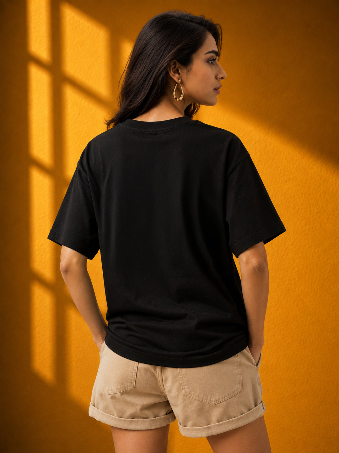Leotude Black Impossible Printed Oversized Tshirt for Women