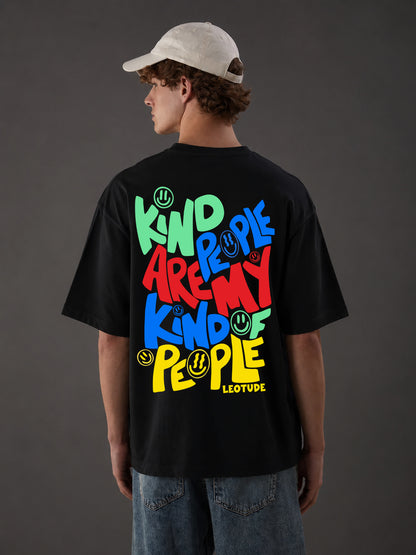 Leotude Men's "Kind People" Back Print Oversized T-Shirt — Black Streetwear Tee