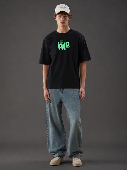 Leotude Men's "Kind People" Back Print Oversized T-Shirt — Black Streetwear Tee