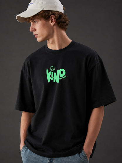 Leotude Men's "Kind People" Back Print Oversized T-Shirt — Black Streetwear Tee