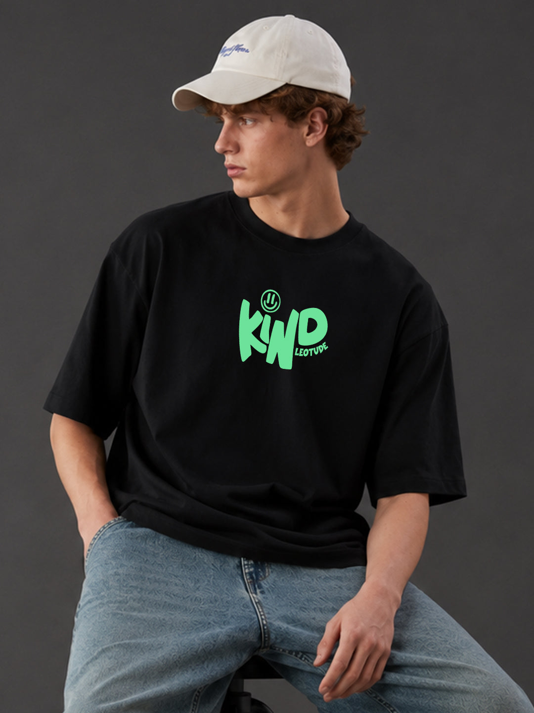 Leotude Men's "Kind People" Back Print Oversized T-Shirt — Black Streetwear Tee