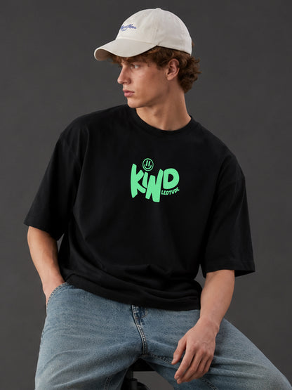 Leotude Men's "Kind People" Back Print Oversized T-Shirt — Black Streetwear Tee