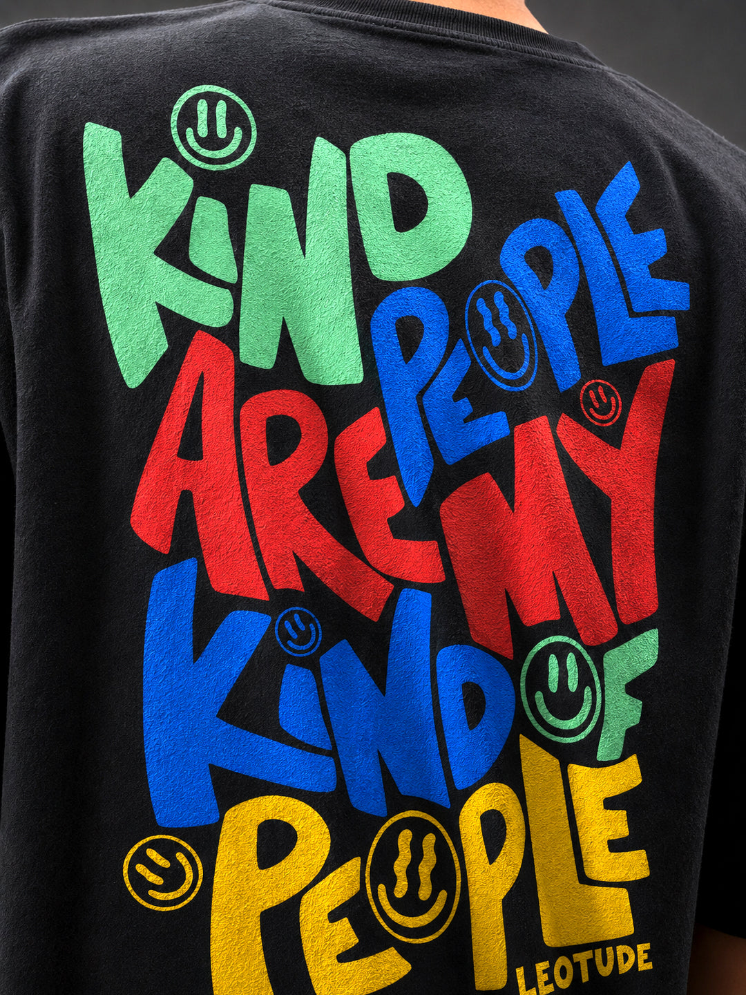 Leotude Men's "Kind People" Back Print Oversized T-Shirt — Black Streetwear Tee