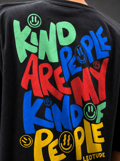 Leotude Men's "Kind People" Back Print Oversized T-Shirt — Black Streetwear Tee