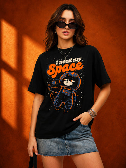 Leotude Black Space Printed Oversized Tshirt for Women