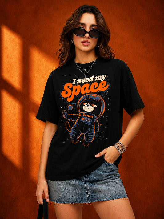 Leotude Black Space Printed Oversized Tshirt for Women