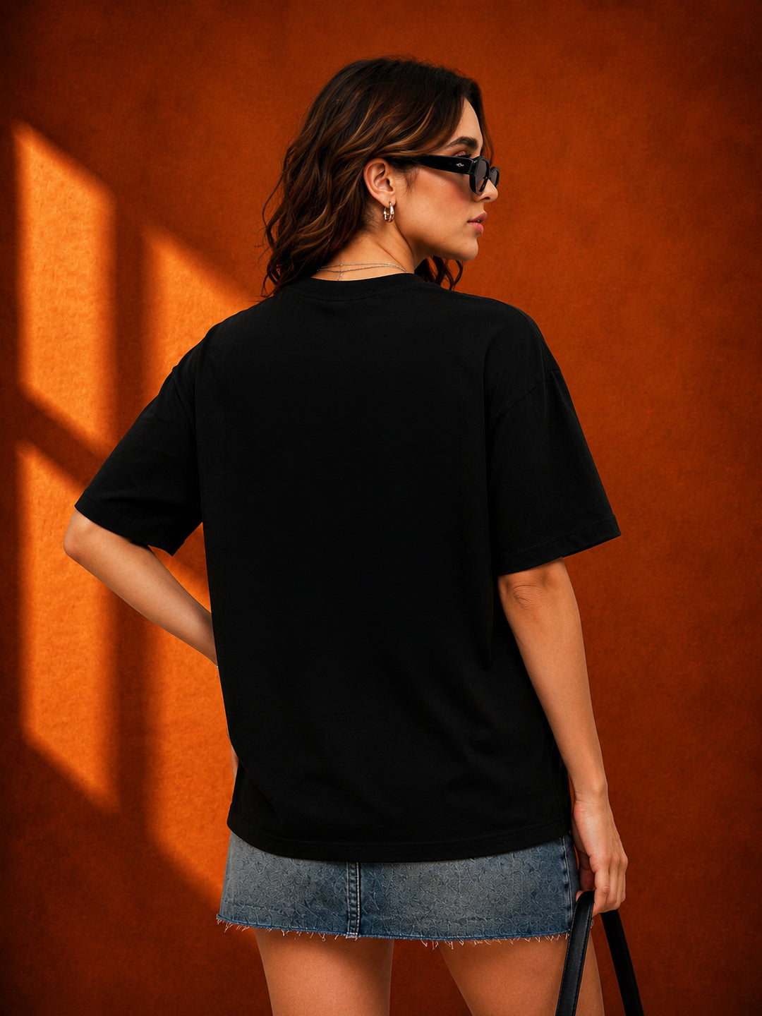 Leotude Black Space Printed Oversized Tshirt for Women