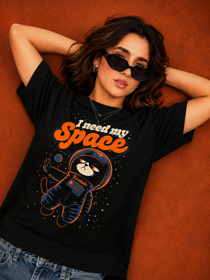 Leotude Black Space Printed Oversized Tshirt for Women