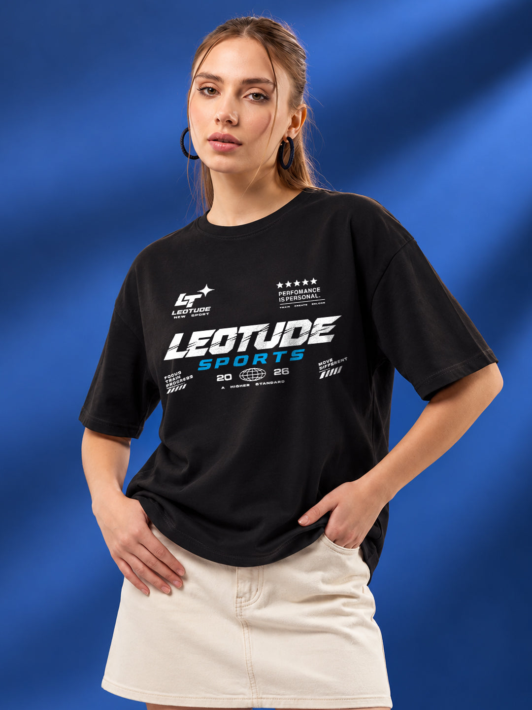 Leotude Women "Sports" Black Oversized T-Shirt