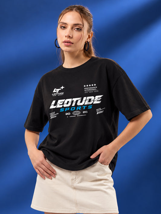 Leotude Women "Sports" Black Oversized T-Shirt