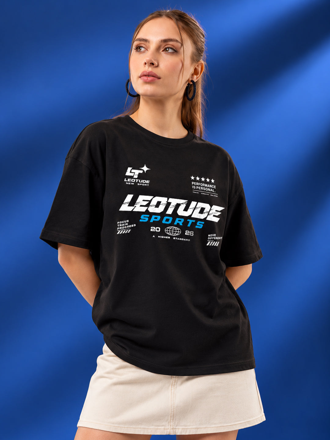 Leotude Women "Sports" Black Oversized T-Shirt
