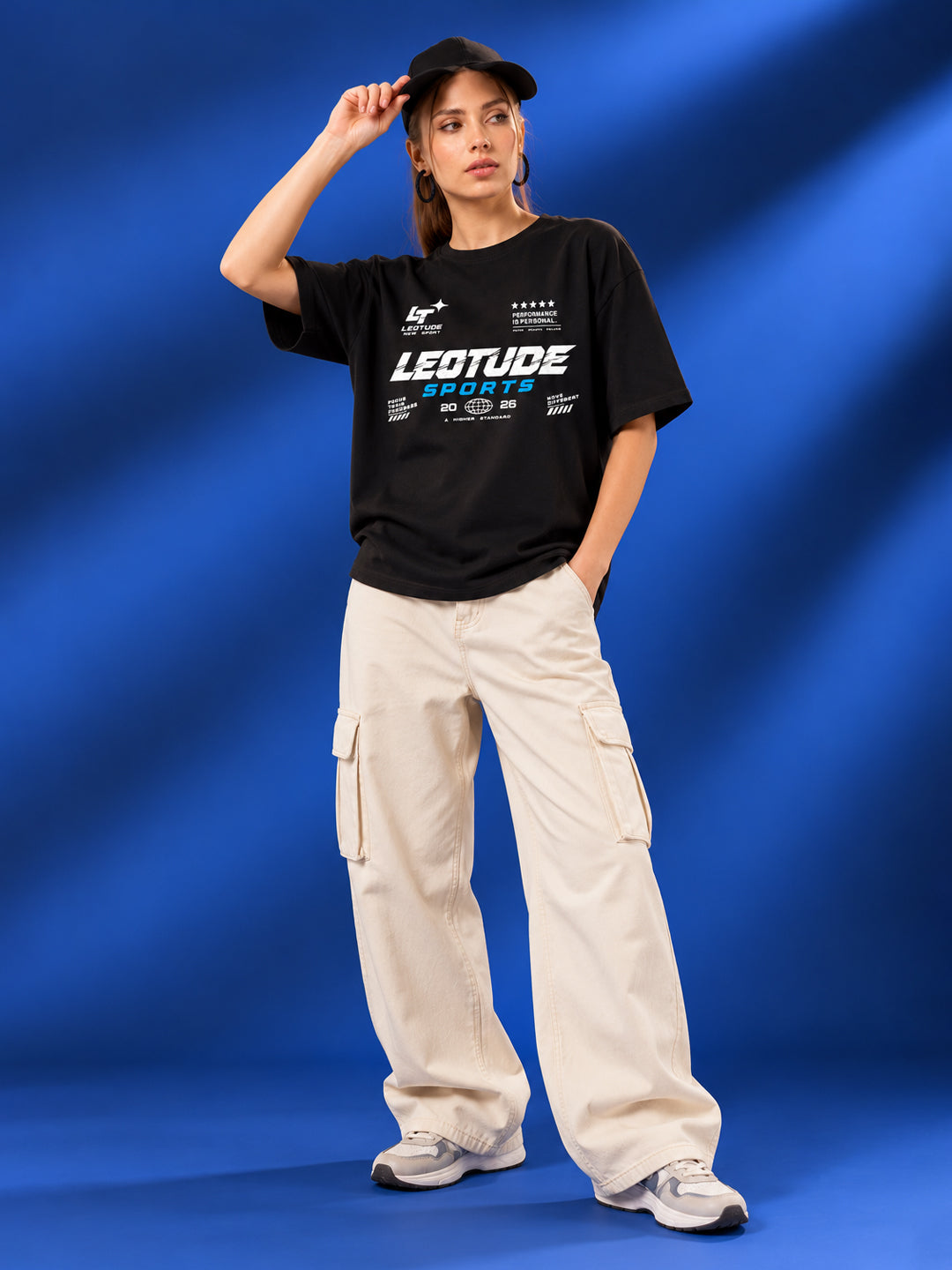 Leotude Women "Sports" Black Oversized T-Shirt