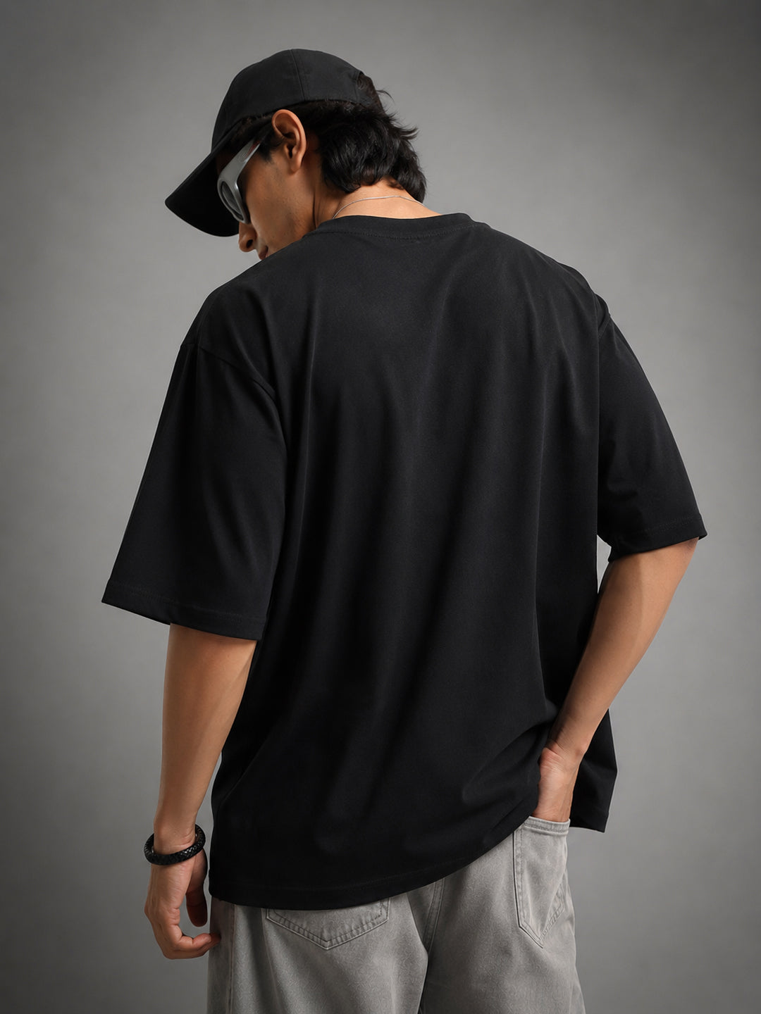 Leotude Black Stay Epic Printed Oversized Tshirt for Men