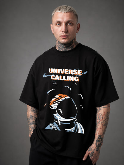 Leotude Men's "Universe Calling" Printed Oversized T-Shirt — Black Streetwear Tee