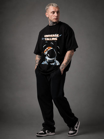Leotude Men's "Universe Calling" Printed Oversized T-Shirt — Black Streetwear Tee