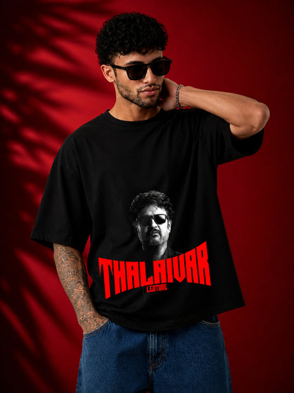 Leotude Men's Thalaiva Graphic Black Oversized T-Shirt