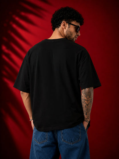 Leotude Men's Thalaiva Graphic Black Oversized T-Shirt