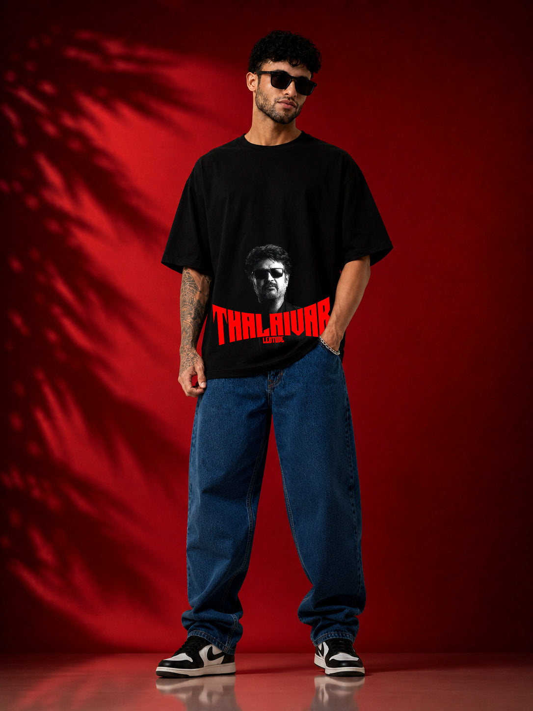 Leotude Men's Thalaiva Graphic Black Oversized T-Shirt