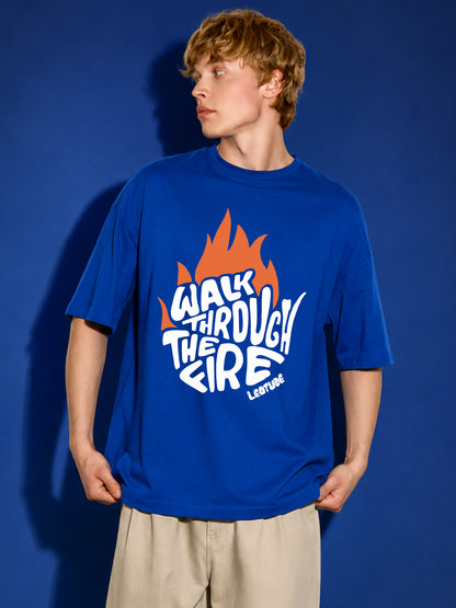 Leotude Men's "Walk Through The Fire" Printed Oversized T-Shirt — Royal Blue Streetwear Tee