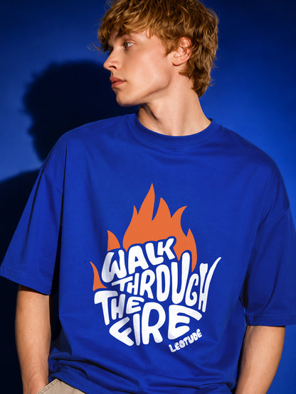 Leotude Men's "Walk Through The Fire" Printed Oversized T-Shirt — Royal Blue Streetwear Tee