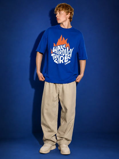 Leotude Men's "Walk Through The Fire" Printed Oversized T-Shirt — Royal Blue Streetwear Tee