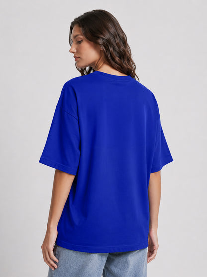Leotude Women "Tokyo Street" Printed Oversized T-Shirt — Royal Blue Graphic Tee