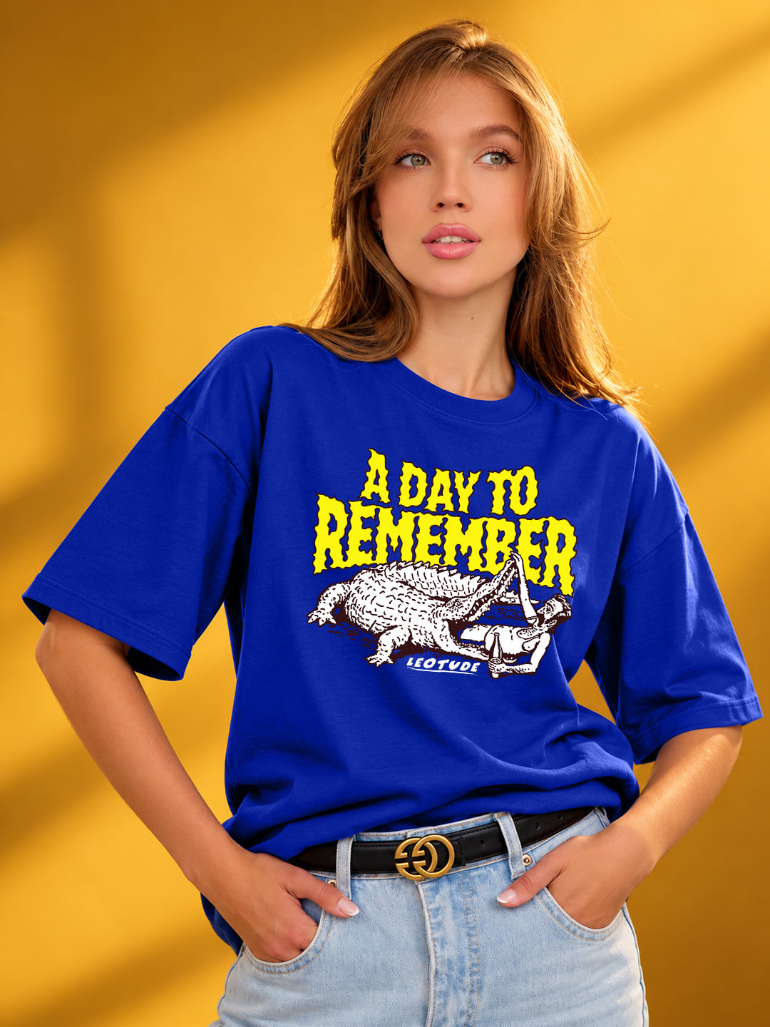 Leotude Women "A Day To Remember" Royal Blue Oversized T-Shirt
