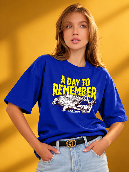 Leotude Women "A Day To Remember" Royal Blue Oversized T-Shirt